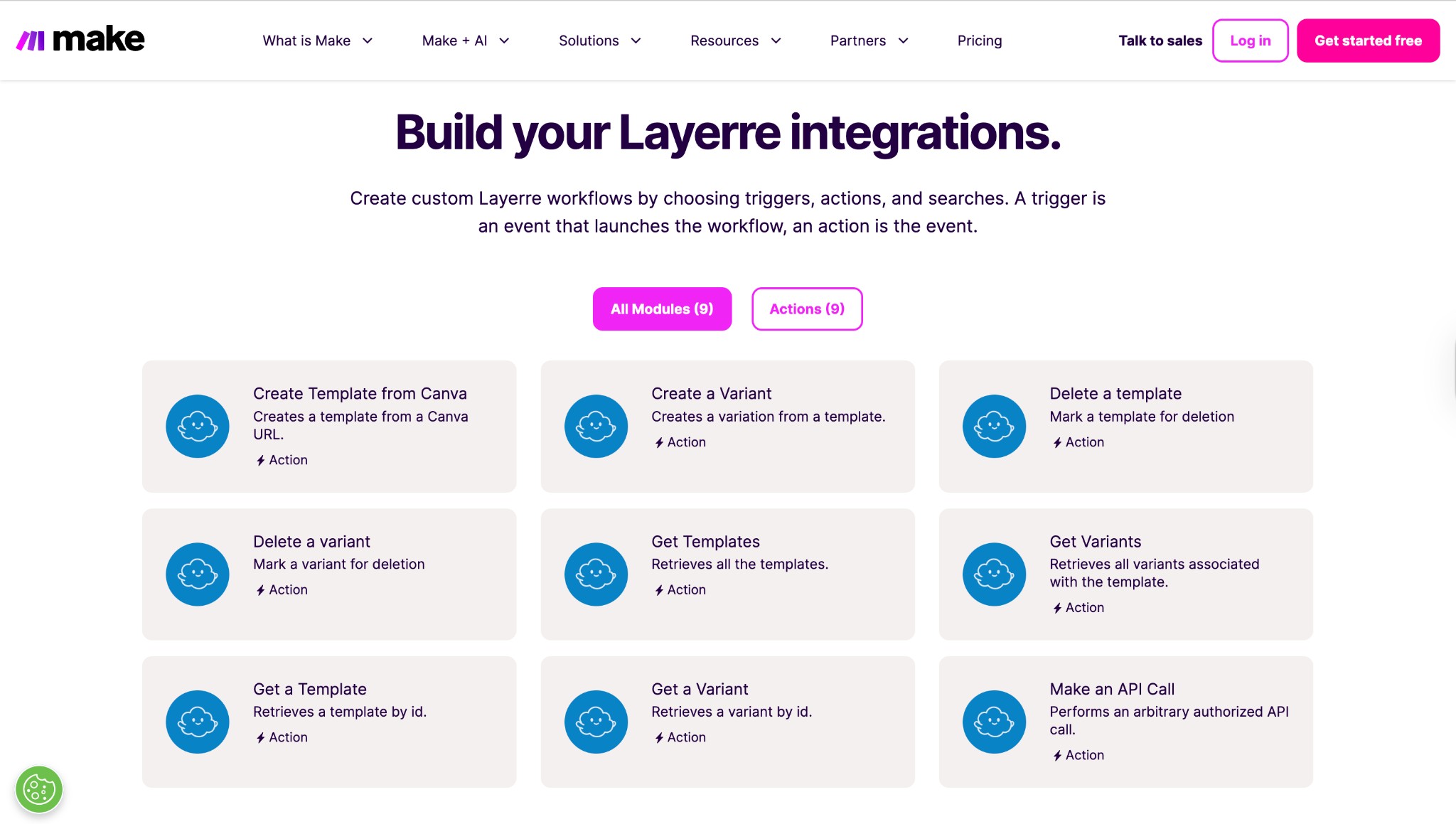 Layerre actions available in Make