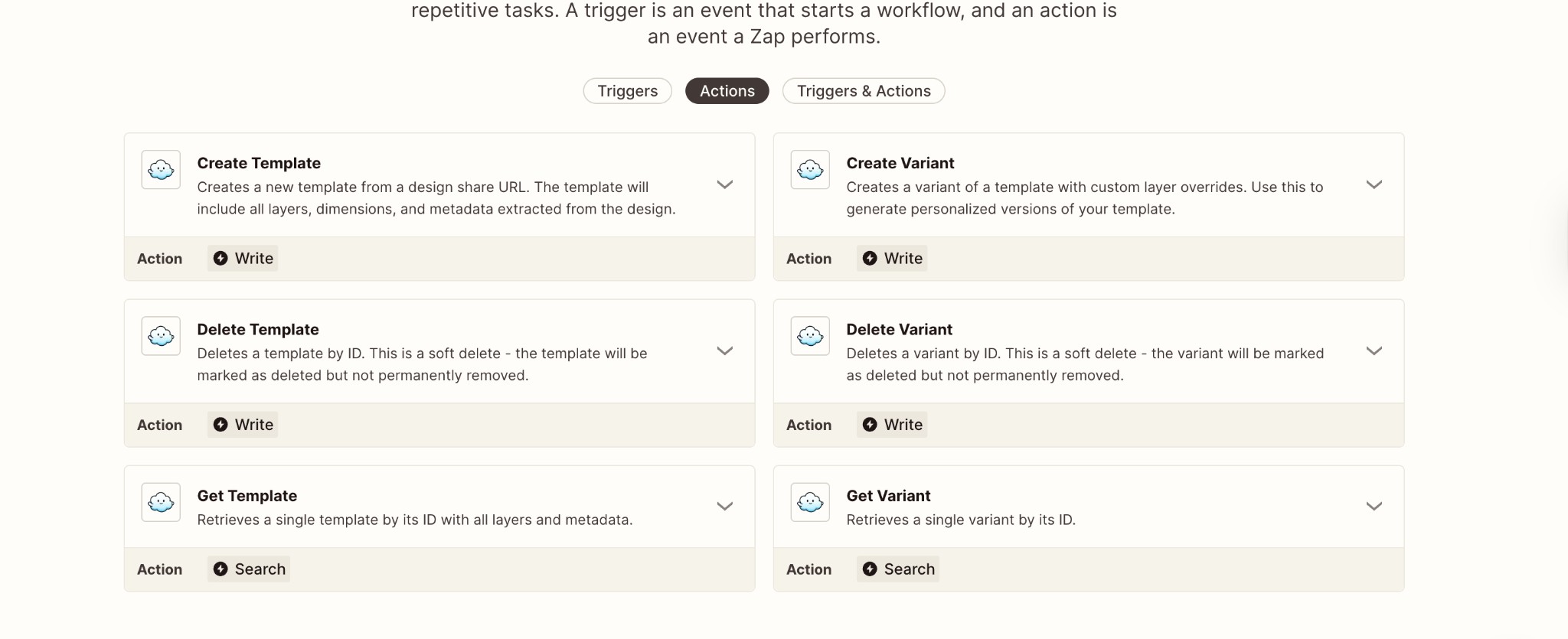 Layerre actions available in Zapier